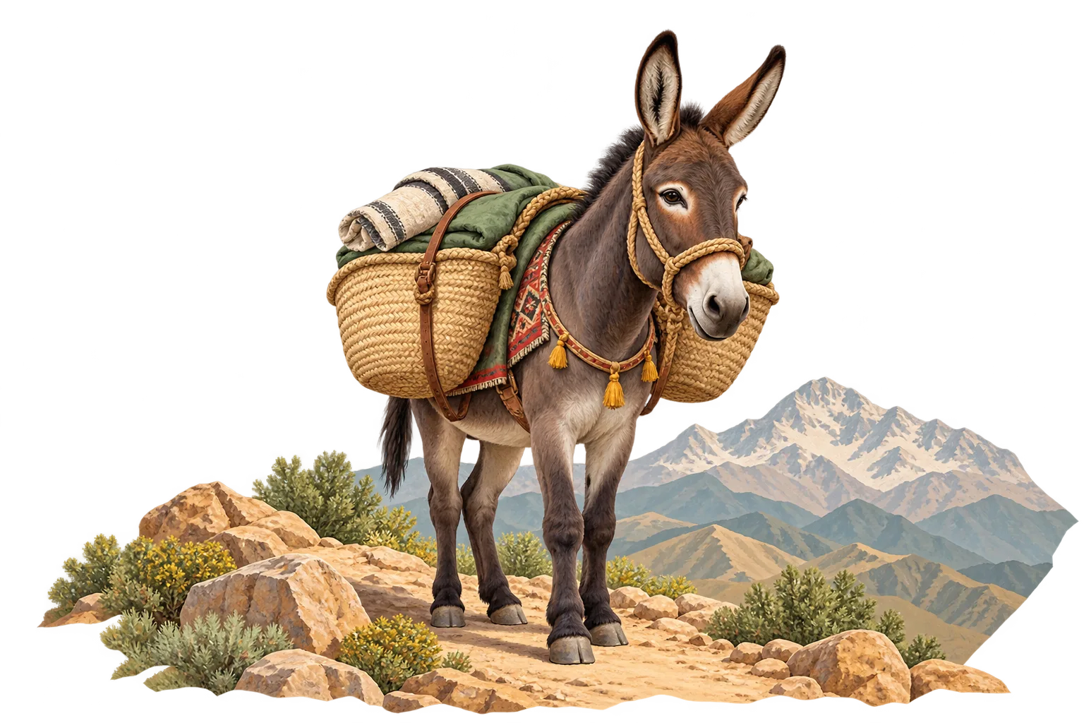 Illustration of a mule in the Atlas Mountains