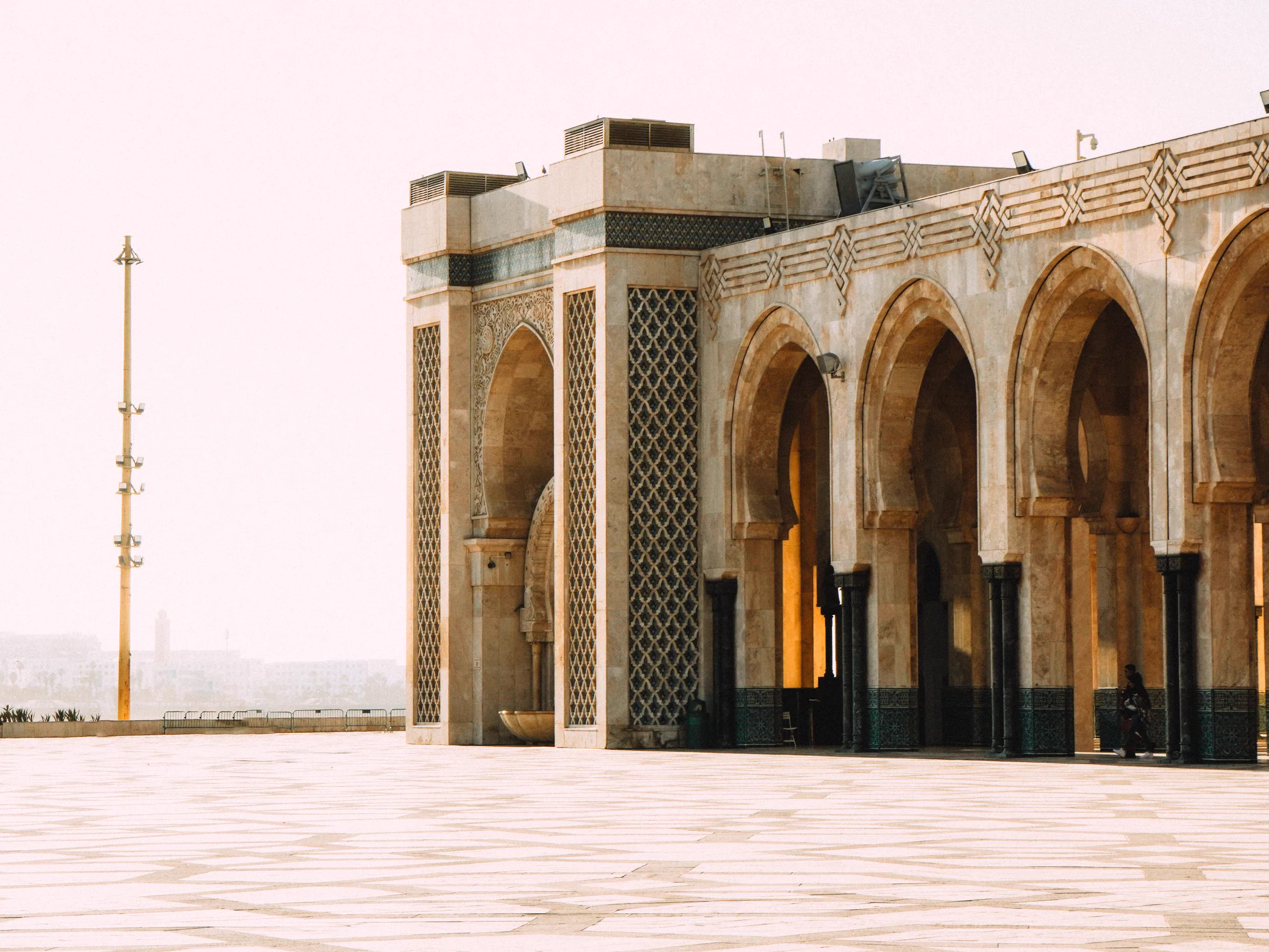 Exterior arches and architecture of Hassan II Mosque in Casablanca