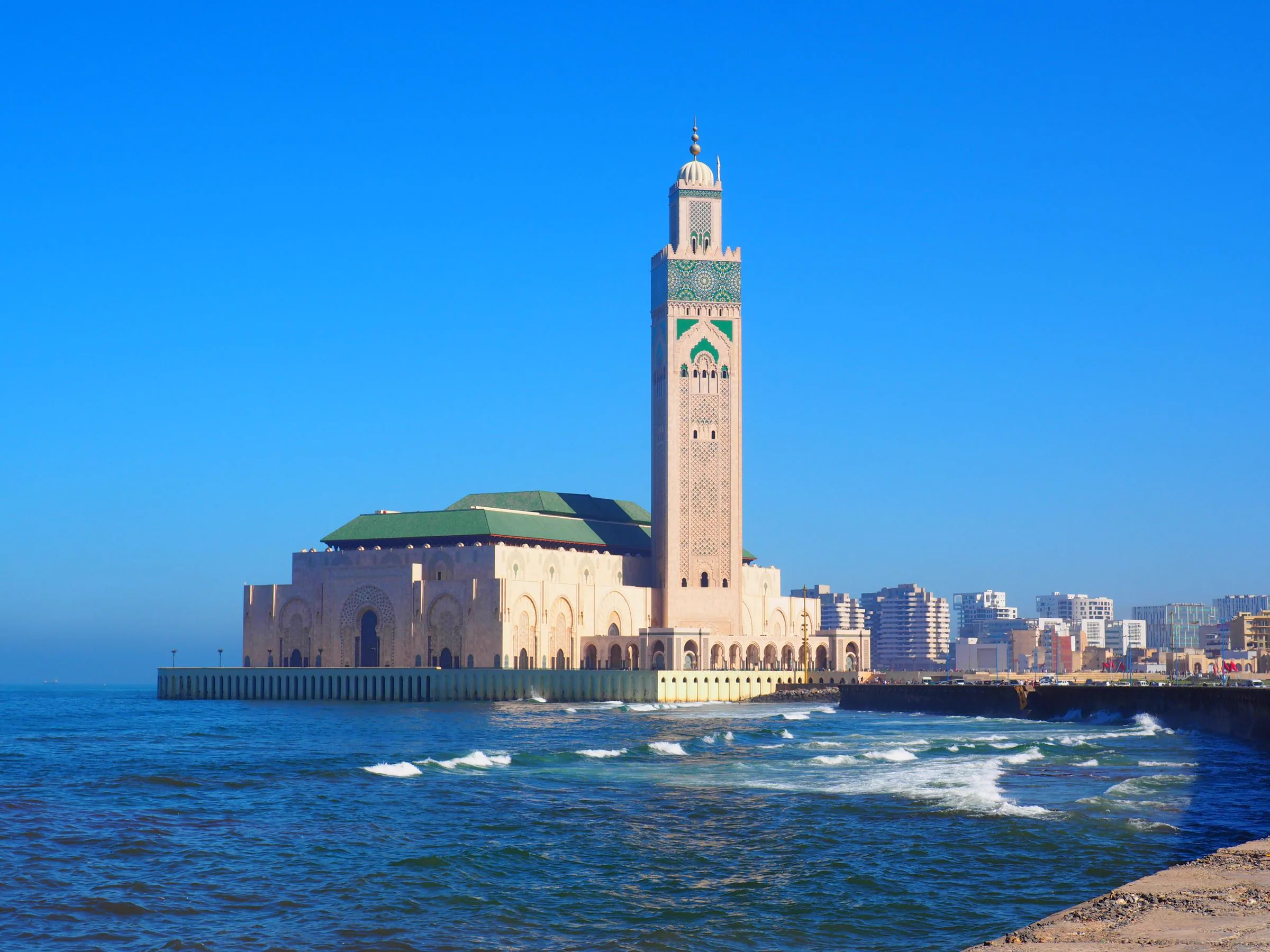 Hassan II Mosque beside the Atlantic Ocean in Casablanca