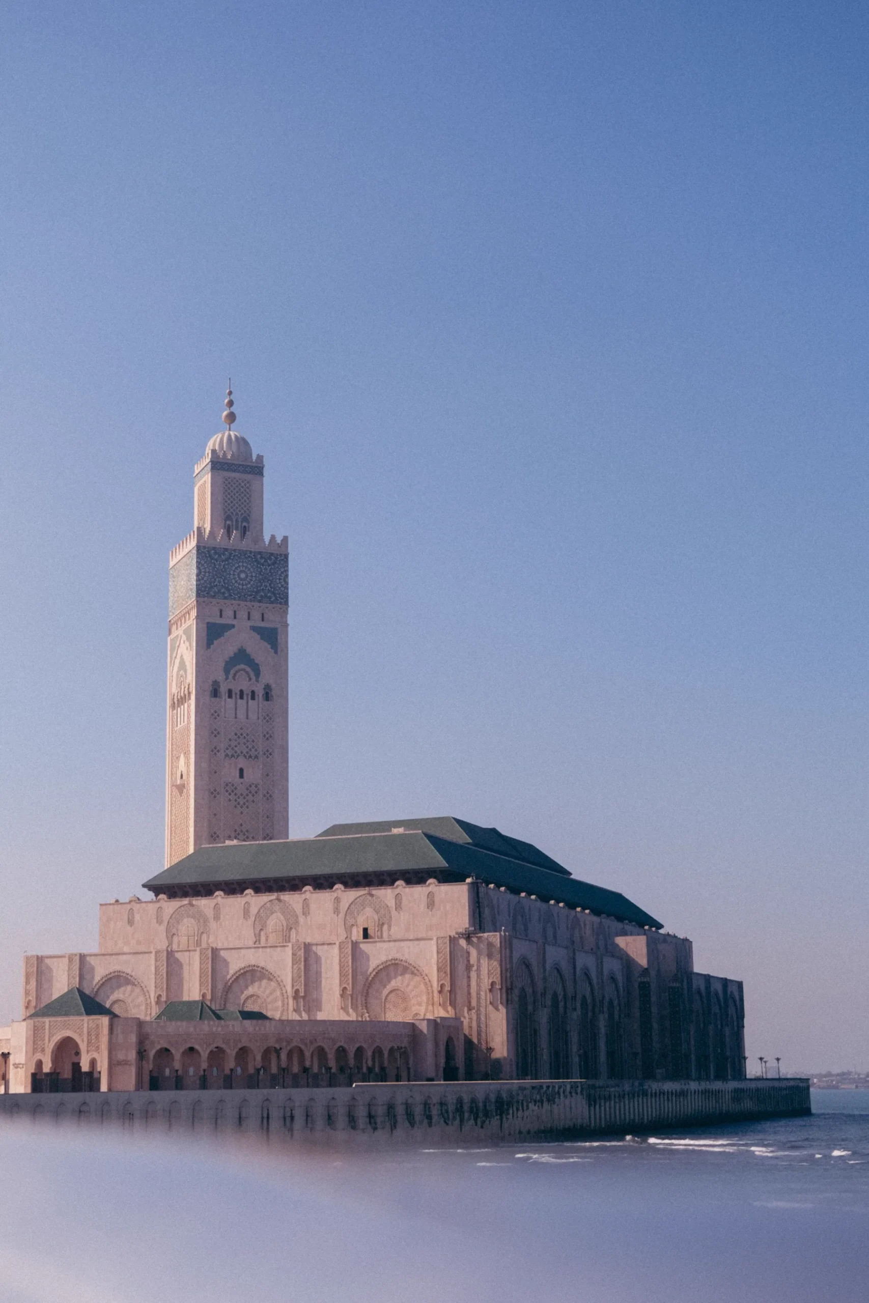 Hassan II Mosque seen from the Atlantic Ocean side