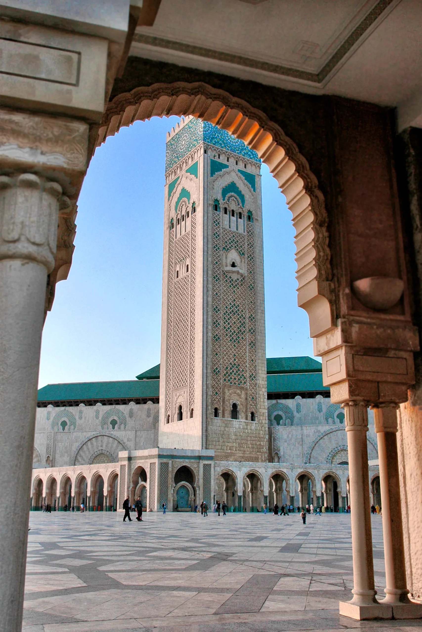 Hassan II Mosque in Casablanca framed by a traditional archway
