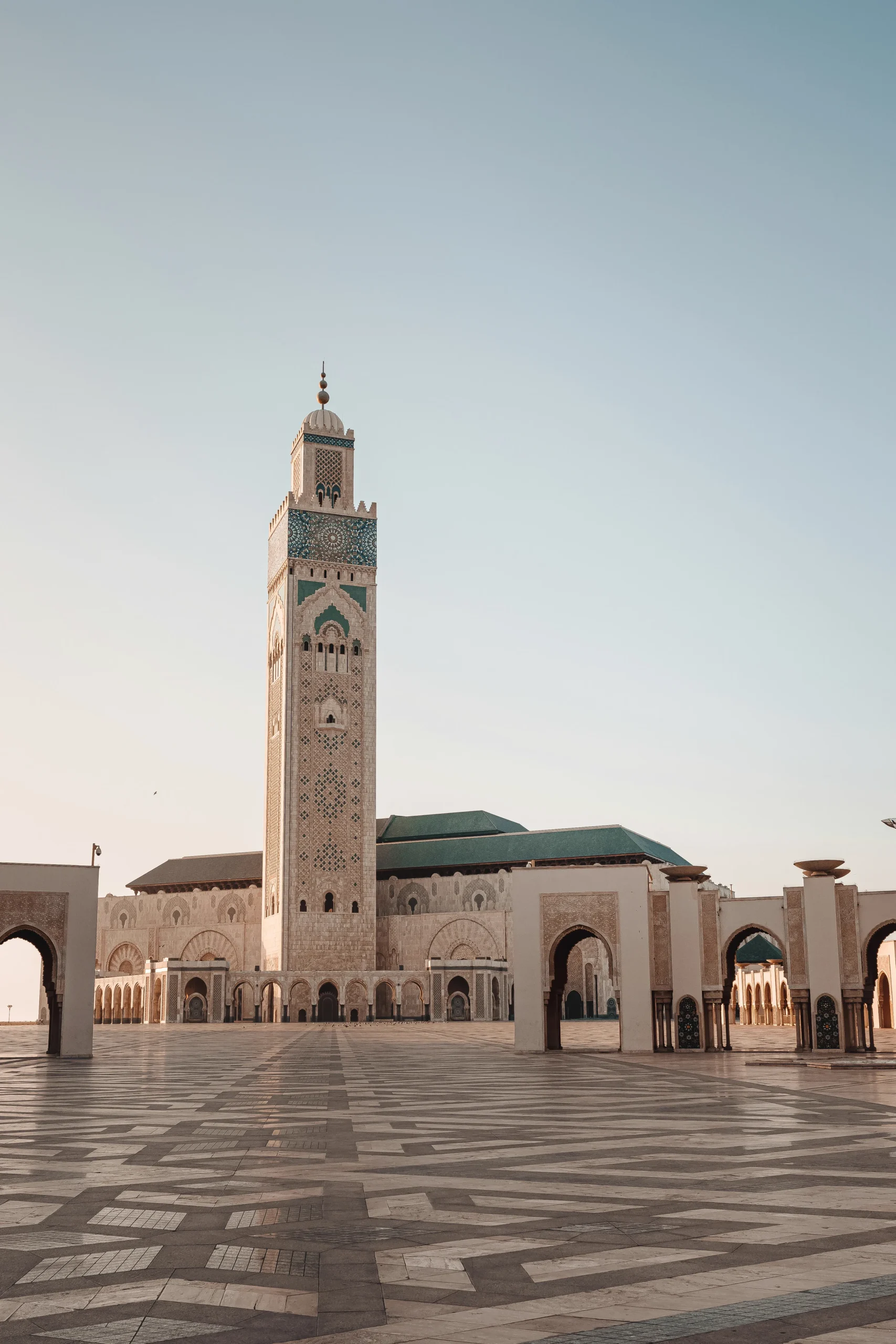 Hassan II Mosque minaret and green roof in Casablanca